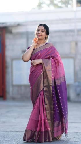Image of Women's Cotton Woven Soft Sarees With Attach Blouse Piece.
