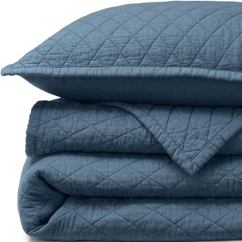 Lands' End Solid Diamond Double Voile Quilt Bering Sea Blue Twin