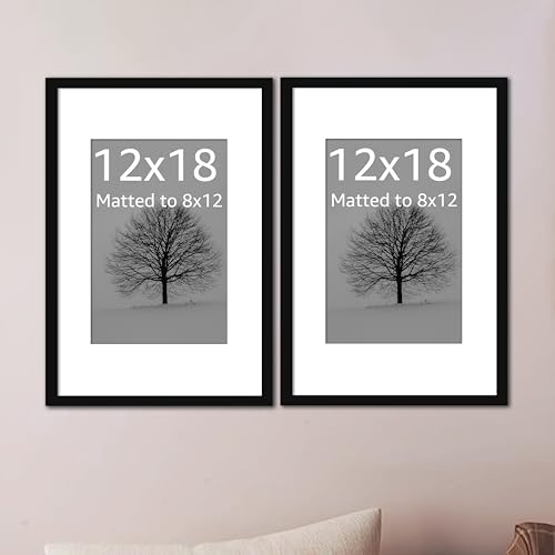 Image of Art Street Synthetic Document Large Size Wall Photo Frame, Set of 2 Big Frames For Wall Artwork, Certificates, Picture & Photographs Home Decor (12x18 Inch, Matted To: 8x12 Inch, Black)
