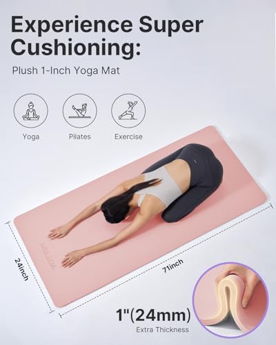 YOTTOY Yoga Mat,Extra Thick Yoga Mat (1 Inch),Professional TPE Exercise Mat,Non-Slip Workout Mat for Yoga, Pilates, Fitness, Barefoot Workouts, Home Gym Studio with Strap - Image 4