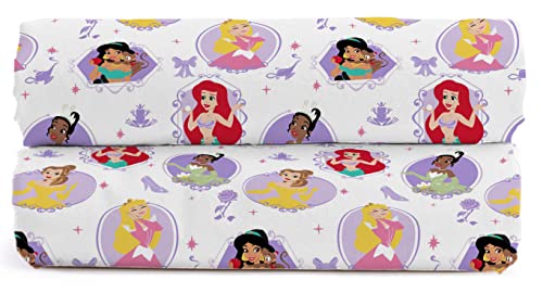 Princesse Disney Coeur d'or Drap Housse Enfant 90x200 cm, 100% Coton, lit 1 Personne - Convient Parfaitement aux Lits de Taille 90x190 cm Jusqu’à 90x200 cm