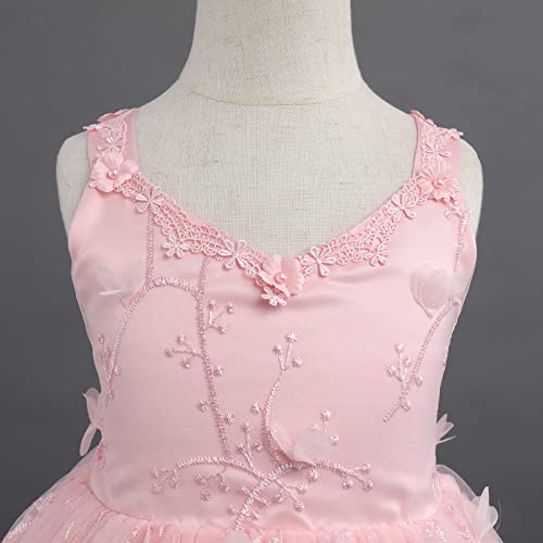 Flower Girl Lace Spaghetti Strap Dress Applique Embroidered Smocked Tulle Dress Holiday Bridesmaid Wedding Pageant Party Gown4