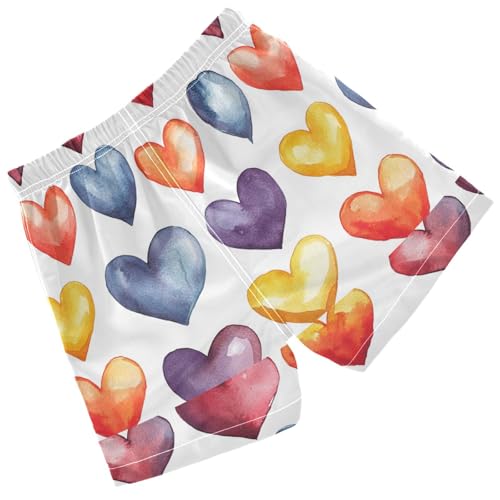Pigsaly Boys' Swim Board Shorts Watercolor Love Hearts Boy's Swim Trunks Kids Swimwear 4T Multicolor2