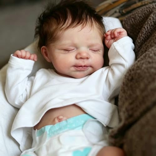 Zero Pam Bebe Reborn Silicona Cuerpo Completo con Ojos Cerrados 45 CM,Bebe Reborn Niño con Pelo, Muñecas Reborn Silicona De Cuerpo Entero Blanda Anatómicamente Correcto (Campestre)