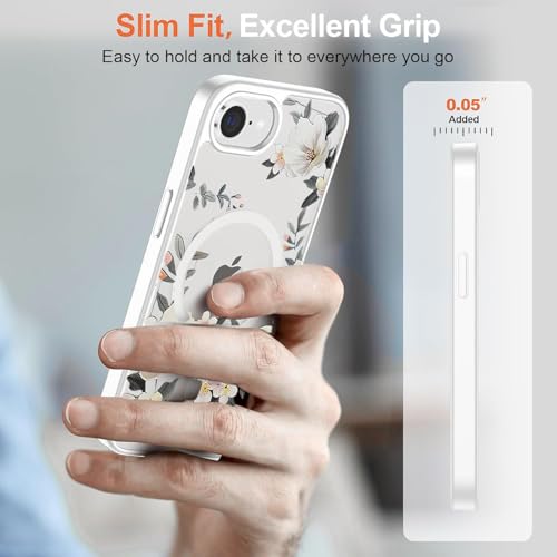 Image of VONZEE Compatible with iPhone 17e / iPhone 16e /SE4 Case, Luxury Retro Flowers Floral Clear for Magnetic Wireless Charging Case PC+TPU Cute Glossy Shiny Cover for Girls Women, White