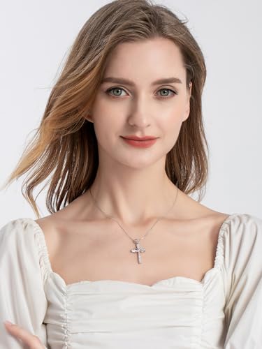 925 Sterling Silver Cross Necklace for Women Big Faith Infinity Pendant Necklace Silver Chain 18+2''3