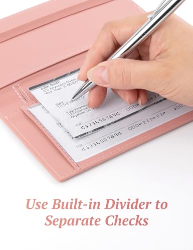 Image of Yarnic Checkbook Cover for Personal Checkbook Holder (Blush Pink) | Check Book Covers with Pen Holder & Built-in Clear Plastic Divider for Duplicate Checks