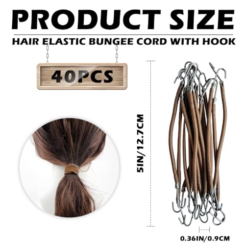 ZJIVQO 40 PCS Hair Tie Hooks - Ponytail Hooks, Bungee Cords, Elastic Headbands & Rubber Bands for Girls & Women - Brown - Image 2