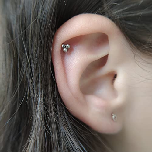 16G Triple Ball Ear Piercing- Flat Back Labret Earring- Silver Gold Rose Gold Cartilage Stud- Internally Threaded Pierced Ear Stud Earring (8, Gold) #TOP5