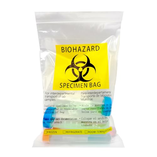 50pcs Biohazard Bags 6x9in/15x25cm,Specimen Bags with Biohazard Logo Printing, Lab Sample Bag with Pocket Pouch (Yellow 50pcs)