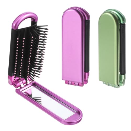 Travel Hair Brush, Foldable Compact Hairbrush with Mirror 2 Pack