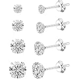 4 pares de aretes de plata de ley para mujer, aretes de tuerca para mujer, aretes de plata