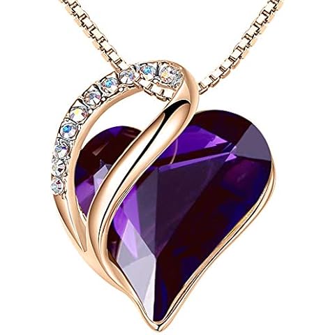 Leafael Rose Gold Plated Necklace for Women: Heart Shaped Dark Amethyst Pink Crystal Center, February Birthstone, Dazzling Cubic Zirconia, Hypoallergenic Chain (18"+2"), Jewelry Gifts for Her Cover
