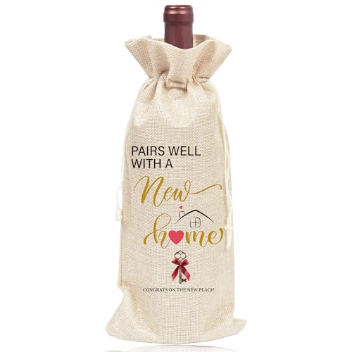Housewarming Wine Gift Bag - Elegant Red Wine Bags for New Home, Perfect for Homeowners, Realtor Clients, Sweet Home Congrats