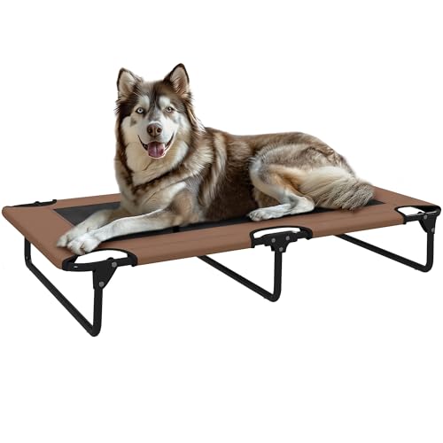 PawHut Letto per Cani Rialzato Pieghevole con Tessuto a Rete, Brandina per Cani Grandi da Interno ed Esterno, 107x61x20 cm, Marrone