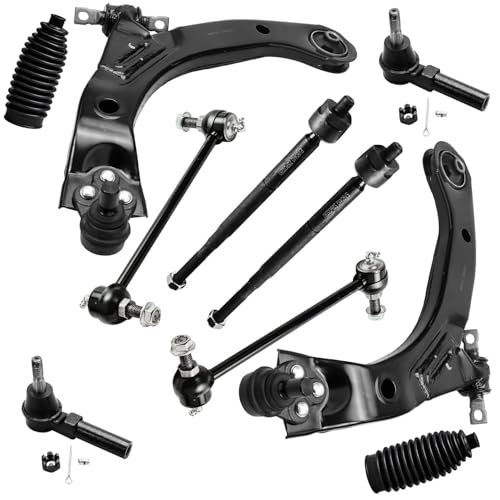 Image of Detroit Axle - Front End 10pc Suspension Kit for Chevy Cobalt HHR Pontiac Pursuit G5, 2 Lower Control Arms w /Ball Joints 2 Sway Bars 4 Outer Tie Rods 2 Boots + Bellows Replacement
