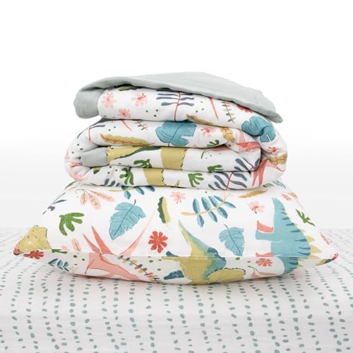 Image of Little Unicorn Toddler Bedding 3-Piece Set | Includes Comforter, Crib Sheet & Pillowcase | Soft & Breathable Muslin Fabric | for Convertible Cribs & Toddler Beds (Boho Dino)