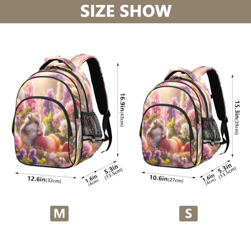 Cute Hamster Floral Kids Backpack for School Ages 8-14, Girls Backpack Elementary School4