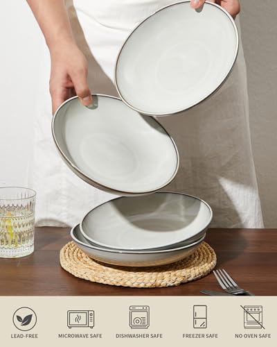 Image of 8.75'' Ceramic Pasta Bowls Set of 4, Salad Bowls Pasta Serving Bowls | 32Oz Versatile Serving Bowls for Pasta, Salad, Fruit & Noodles, Soup Bowls Sets, Stoneware Pasta Plates, Moonstone White