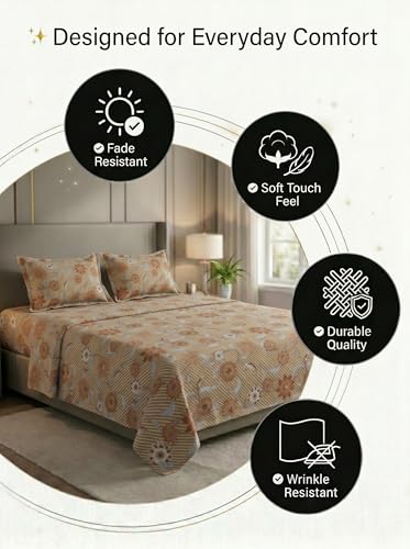 Image of Mafatlal 125 GSM Merino Double Bedsheet with Pillow Covers |90 x 100 Inches | Soft, Breathable & Lightweight | Brown