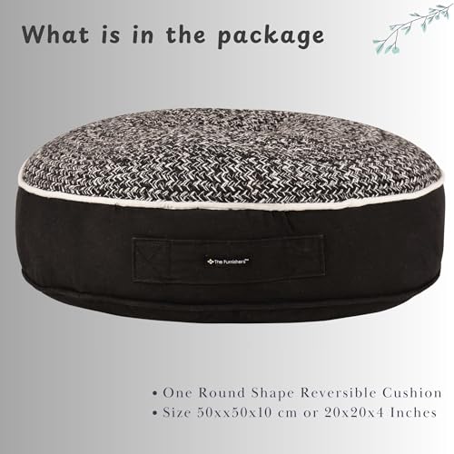 Image of Reversible 50x50x10 cm Woven Quilted Black Floor Cushion with Cotton Filler for Seating, Patio Seat, Meditation, Yoga, Pooja, Guests, Living Room, Bedroom, Large Size 20x20x4 Inch