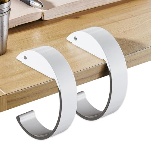 2 Piezas Ganchos de Bolso para Mesa, Soportes para Bolsos de Mesa, Colgador de Bolsos de Mesa, Percha para Bolso en Forma de C para Escritorio, Portabolsas de Mesa, para Oficinas Cafetería (Blanco)