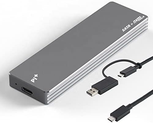 Pi+® (PiPlus®) M.2 NVME & SATA SSD Enclosure Adapter RTL9210B Chips, USB C 3.1 Gen 2 10Gbps (B Key, M Key, B+M Key), Support SSD Size (2230/2242/2260/2280) (Silver)