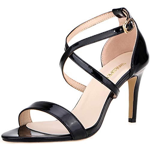 SHOESFEILD Black-Heels-for-Women, Open Toe High-Heels-Sandals Crisscross Strappy Stiletto Dress Pump Shoes for Wedding…