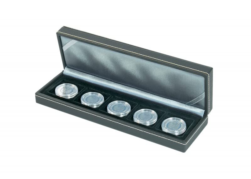 Boîte à Monnaie LINDNER Nera S – Noire Aspect Cuir, 4 Compartiments Pour Pièces Jusqu'à 52 Mm