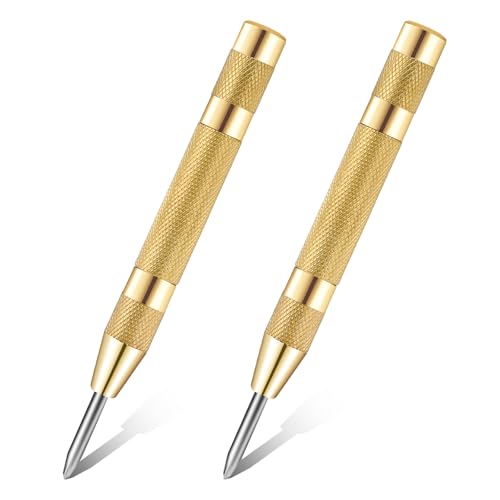 2Pcs Automatic Center Punch, 5'' Heavy Duty Adjustable Spring Loaded Center Punch Premium Universal Metal Marker Scriber Hand Tool for Machinists Carpenters