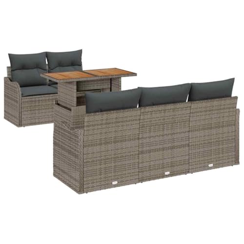Qnhdfrt Garten-Sofa-Set 6-TLG, Lounge Sitzgruppe aus Poly-Rattan in Grau, Modulares Outdoor-Sofa mit integriertem Stauraum, Gartenmöbel für Terrasse und Garten, Inklusive Gartentisch