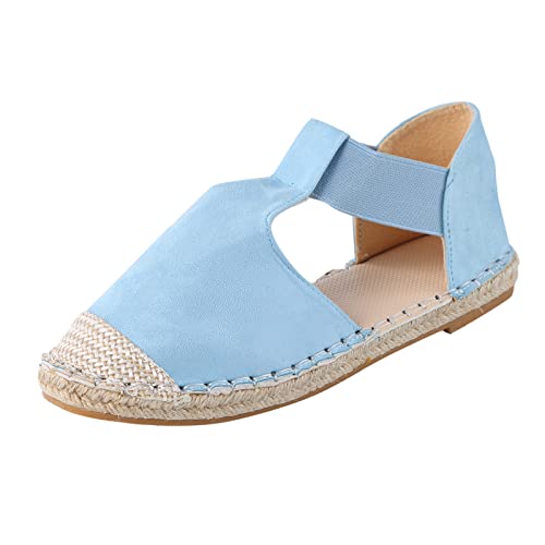 Woaikeyu Tejidos Sandalias Mujer Slip On Trabajo Planos Fondo Lino Zapatos Descontratados Mujeres Zapatillas Zapatos Para Mujeres, azul claro, 40 EU