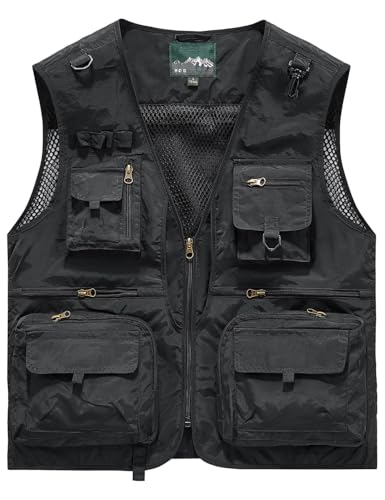 Gilet de pêche en maille multipoches noir XL pour homme par Sukany