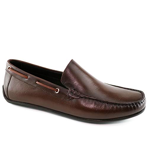 MJNY Mens Casual Comfortable Genuine Leather Lightweight Driving Moccasins Classic Fashion Venetian Loafer Slip On Breathable Driving Loafer Brown Napa 10.5