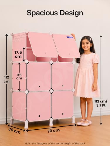 Image of BOXJOY 12 Shelf Plastic Kids Wardrobe with 6 Doors, Sticker Sheet & Holder