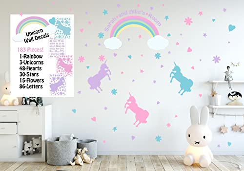 Girls Wall Decals Rainbow Baby Nursery Room Vinyl Wall Art Room Stickers Kids Room Mural Toddler Girls Boys Bedroom Decoration (Pastel Unicorn) #TOP1