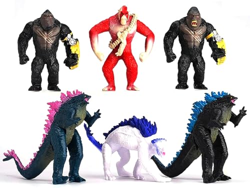 Construcción, Video On Demand MUKSSE - Juego de 6 juguetes de dragón contra Kong, rey de los monstruos, cifras de acción de juguetes de dragón de dinosaurio, rugido de batalla B.E.A.S.T....