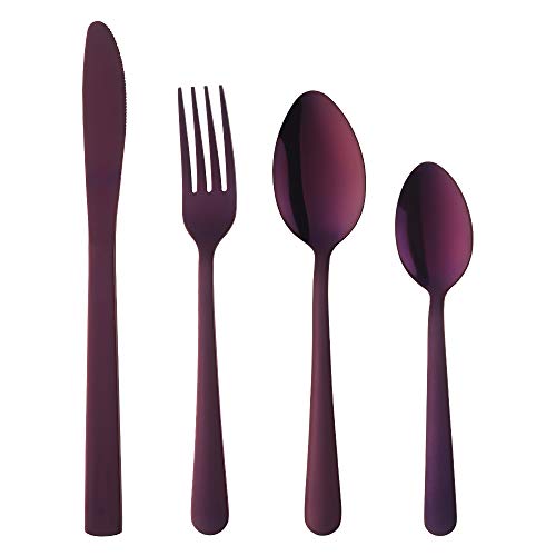 BuyGo Purple Silverware Set Dinnerware Set Stainless Steel Flatware Set 4-Piece Cutlery Set