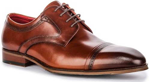 Everett Men's Smooth Casual Lace Up Oxford Shoes (Tan Brown, US 9)