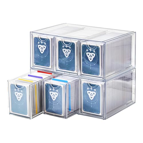 Image of DEEIF 6 Drawer Trading Card Storage Box, 2200+ Cards Organizer with Divider, Clear Stackable Drawers for TCG, MTG, PTCG, Sports Cards (6 Drawer Card Box)
