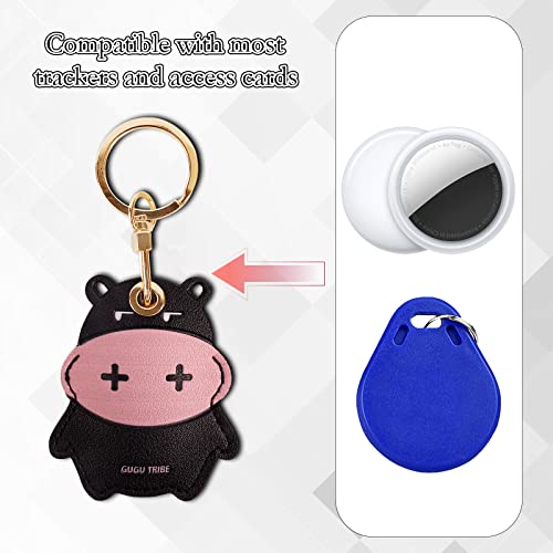 Leather Keychain Case Holder Compatible With Apple Airtag, Gps Airtag Keychain Finder Tracker With Key Ring, Anti-Scratch Protective Air Tag Cover For Keys, Wallet(Black Cow) #TOP3