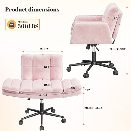 Image of DurayLoly Criss Cross Chair, Flip-Up Arms & Adjustable Height | Velvet, Thick Foam Seat,360 Swivel, Rolling Wheels, for Home Office, Bedroom, Makeup Room, Pink.