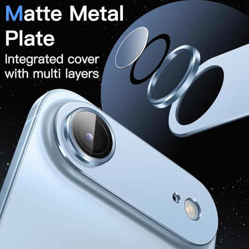 Image of PreCure Camera Lens Protector for iPhone 17 Air, Full Coverage 9H Tempered Glass Ring Cover, Matte Metal Plate, Case Friendly, 6.5-Inch Display, 1-Pack (Blue)