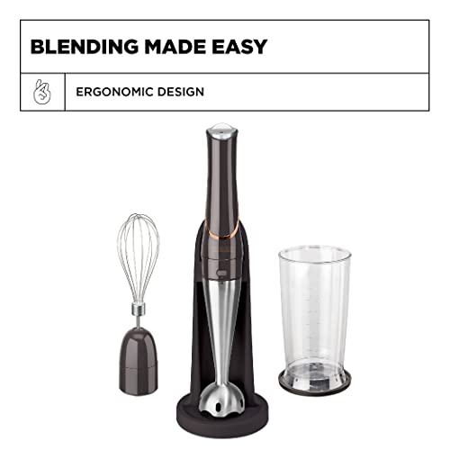 Crux Cordless Hand Immersion Blender, Durable 7.5” Blending Arm, Quickly Blend, Mix Smoothies, Easily Whip, Puree Sauces/Soups, Conveniently Rechargeable, Easy To Clean With Dishwasher Safe Removeable Parts, Stainless Steel/Black #TOP1