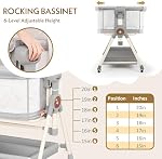Baby Bassinet, Rocking Bassinet with Waterproof Sheets, 3 in 1 Baby Bassinets Bedside Sleeper 6 Height Adjustable Bedside Bassinet for Newborn(Grey)