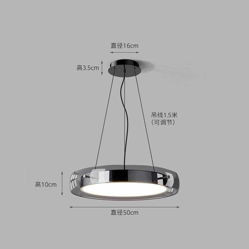 Generico Luce sospesa, Lampada a sospensione in vetro a specchio rotondo minimalista dal design moderno, lampade moderne a LED, camera da letto, balcone, soggiorno, ristorante, caffetteria(Noir)