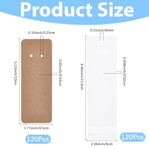 SOFPLATE 120 Stück 5.12 x 1.77 Zoll Schlüsselanhänger Display Verpackungspapier Schmuckdisplaykarten Mit 120 Beuteln Leere Rechteckige Anhängerhalter Aus Burlywood Für Schlüsselanhänger Und Halsketten