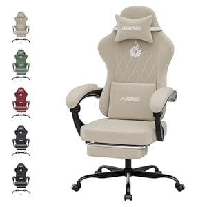 NIONIK Gaming Stuhl Einsteigermodell, Ergonomischer Computerstuhl mit Verstellbarer Höhe und Rückenlehne, Einfacher Gaming Stuhl für Kinder, Teenager, Erwachsene für Zimmer, Büro,Beige