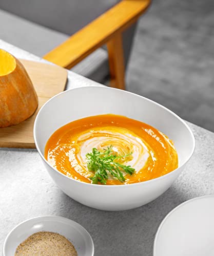 Honla 48 Oz Large Salad Bowls,Set Of 4 Big Plastic Bowls For Cereal,Pasta,Popcorn,Snacks,Serving Side Dishes,Dinner Parties,Oval Shape,White #TOP1