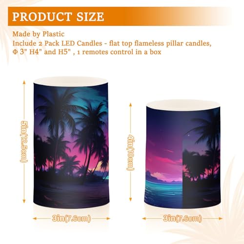 Image of Flickering Flameless Candles, Palm Tree Beach Tropical LED Candles with Remote Timer, Set of 2 Battery Operated Candle for Valentine Wedding Birthday